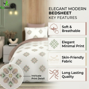 Soft Cotton BedSheet Set Super King 120x120* | Neutral Floral Motif Print <b>Comfort</b> Bedding with 2 Pillowcases Breathable Fabric - Product Image 5