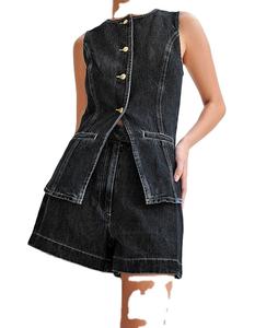 Conjunto de pantalones cortos de 2 piezas de mezclilla para mujer hecho a medida más vendido de Pakistán 2026 - Product Image 3