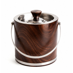 Seau à glace en bois avec logo personnalisé, bac à boissons avec doublure en acier inoxydable, refroidisseur à bière avec poignées en cuir durables - Product Image 3