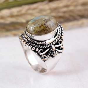 Handmade 925 Sterling <b>Silver</b> Blue Fire Labradorite <b>Ring</b> Vintage Bohemian Natural Oval Gemstone Bezel <b>Set</b> Statement Jewelry - Product Image 5