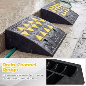 Rampes de trottoir en caoutchouc robustes, lot de 2, avec canal de drainage et bandes réfléchissantes pour allée - Product Image 2
