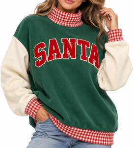<b>Women's</b> <b>Christmas</b> Mockneck <b>Sweatshirt</b> Wholesale Custom Crystal Applique Letter Embroidery Oversized Winter Casual Pullover - Product Image 1
