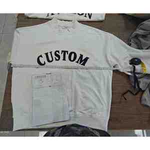 Light Pink Crew Neck <b>Sweatshirt</b> with <b>White</b> Outlined Front Lettering Long Sleeves Rib Cuffs and Hem Private Label Apparel - Product Image 5