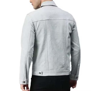 Chaqueta de Mezclilla Gris Claro para Hombre, Cuello Camisero, Cierre de Botón, Corte Regular, Chaqueta de Algodón Tejido para Otoño - Product Image 4