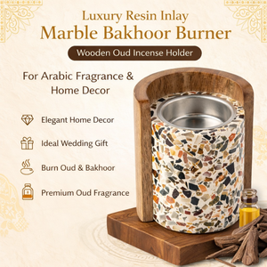 Luxury Resin Inlay Marble <b>Bakhoor</b> Burner Wooden <b>Oud</b> Incense Holder Arabic Fragrance Burner Home Decor Wedding Gift Set Premium - Product Image 5