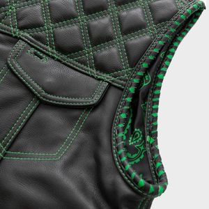 Chaleco de Motociclista Estilo Denim de Cuero Verde Paisley para Hombre, Marca Hunt Club - Product Image 3