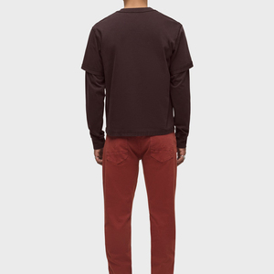 T-shirt thermique en tricot épais à double couche pour homme, de style vintage, de haute qualité, à manches longues, 240g, marron, T-shirt à double couche pour homme - Product Image 6