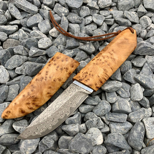 Cuchillo de Damasco Hecho a Mano con Mango de Madera Burl y Funda de Madera a Juego, Artículo Premium para Exteriores y Coleccionistas, Set de Cuchillos de Supervivencia - Product Image 4