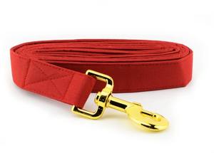 Correa para Perro Roja Sólida ~ Correa para Perro de Tela Sólida - Correa para Perro a la Moda ~ Herrajes en Oro Amarillo ~ Sandy Paws Collar Co - Product Image 2