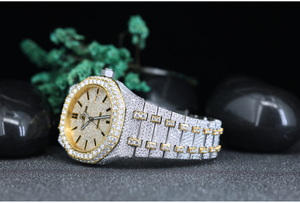 Reloj de Lujo Octogonal de Dos Tonos con Incrustaciones de Moissanita para Hombre |   Reloj de Cuarzo con Diamantes de Imitación Estilo Hip Hop de Acero Inoxidable al por Mayor - Product Image 3