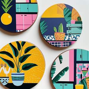 Style-Aware MDF Printed Coasters Moisture-Resistant <b>Table</b> <b>Protection</b> for Home Kitchen Dining Coffee Decor Mats Pads - Product Image 4