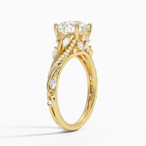 Anillo de compromiso con tres diamantes en forma de racimo de vid botánica - Product Image 3