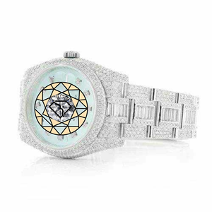 Reloj de Moissanita Iced para Hombre con Brazalete Completo de Baguettes, Caja de Moissanita VVS, Reloj de Pulsera de Lujo con Movimiento de Cuarzo y Acero Inoxidable, Diseño Sencillo - Product Image 2