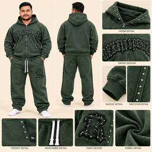 Conjunto Deportivo Rexfit 2026 Personalizado para Hombre, Color Verde Oscuro, Sudadera con Capucha y Cremallera con Apliques, Sudadera Oversize Estilo Hip Hop - Product Image 1
