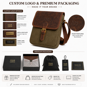 Custom Vintage Canvas Leather Crossbody <b>Bag</b> Personalized Logo <b>Men</b> Messenger Sling <b>Bag</b> Premium Packaging Luxury Business Gift <b>Bag</b> - Product Image 5