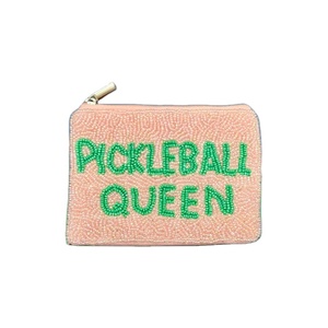 Personnalisation de la broderie artisanale de perles pour le jour du jeu PICKLEBALL QUEEN Mini sac à fermeture éclair Premium & Dernières uniques par Hiba Enterprises - Product Image 1