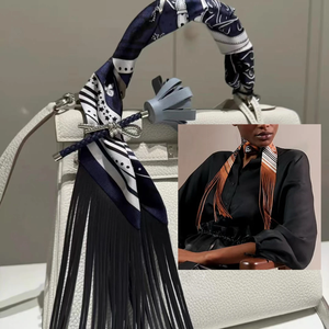 Foulard carré en soie pour femme, design tendance, avec pompons, bandeau pour cheveux, taille/couleur personnalisable, doux pour la peau, durable, sac à main - Product Image 3