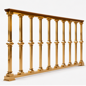 Balustrade d'escalier dorée de style régale avec colliers géométriques et meneaux carrés fins pour grands intérieurs - Product Image 4