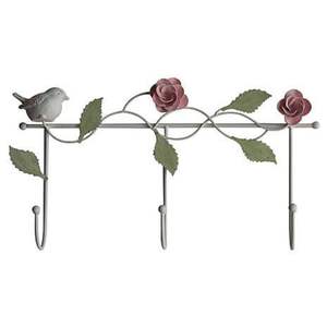 Porte-manteau mural en fer forgé style antique avec 3 crochets, motif floral pastoral, pour chambre à coucher - Product Image 1