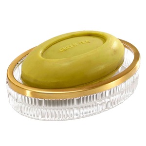 Classic Oval Soap Dish with Gold <b>Trim</b> Clear Plastic Soap Holder Easy Cleaning <b>Bath</b> Accessory - Product Image 1
