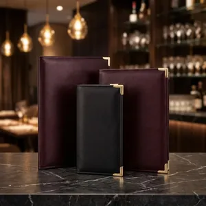PU Leather Menu Holder Wallet Document Cover with Metal <b>Corner</b> <b>Protectors</b> for Restaurant Hotel Cafe Front Desk - Product Image 4