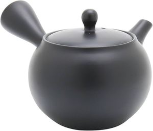 Tetera Japonesa Reutilizable de Cerámica - Fusen Negra Redonda de Mil Niveles con Detalles Dorados, Kyusu con Tapa, Hecha a Mano, Tradicional - Product Image 3