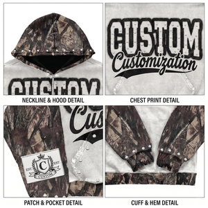 Heavyweight <b>Hoodie</b> <b>Mens</b> 450gsm 100% Cotton French Terry Custom Applique Embroidered <b>Camo</b> Graphic Print Full Zip Boxy <b>Hoody</b> - Product Image 4