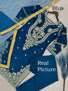 Conjunto de ropa de fiesta étnica más vendido Top DE TRABAJO bordado Dupatta Salwar Kameez Kurti pantalón ecológico cintura al por mayor - Product Image 3