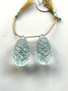 Aigue-marine naturelle, 2 pièces, gouttes sculptées fantaisie, pierres précieuses pour la fabrication de bijoux fins - Product Image 6