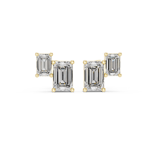 14k Yellow Gold Earrings With <b>Emerald</b> Cut Lab Grown Diamond <b>Stud</b> Earrings GRA Certified Double Stone Earrings For Women - Product Image 1