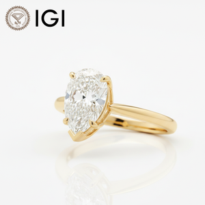 Bague solitaire moderne en or jaune 14 carats plaqué or, diamant de laboratoire taille poire 1-5 carats, couleur G, pureté VS2, certifié IGI, sertissage à griffes - Product Image 1