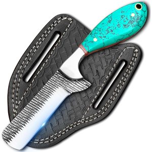 Couteau de poche artisanal en acier Damas, couteau à dépecer, lame fixe personnalisable avec étui en cuir en acier inoxydable, vente en gros - Product Image 5