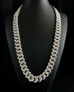 Bracelet Tennis en Argent Sterling 925 Plaqué Or Blanc, Chaîne Maille Cubaine Miami 18mm, Sertie de Diamants Moissanite VVS, pour Soirée, 18"-24" - Product Image 2