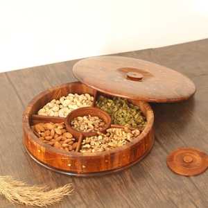 Round Wooden Masala Dabba Spice Box With Lids And Compartments Organizer Skies Trader - Product Image 1