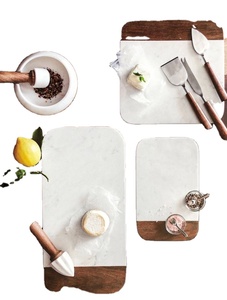 ENTERTAINIING DECORATIVE TRAY Stainless Steel Besafe Decorative Marble and Acacia <b>Wood</b> Cheese Serving <b>Board</b> with Handle - Product Image 3