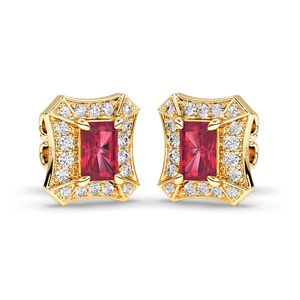 Boucles d'oreilles clous halo en diamant de laboratoire, or 10K 14K 18K, platine, argent, jaune, taille radiant, bijoux de mariée élégants - Product Image 3