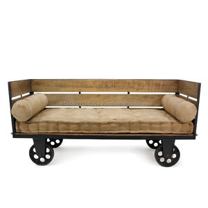 โซฟาหนังแท้สไตล์วินเทจอุตสาหกรรมพร้อมล้อสองที่นั่งโซฟาหรูหราสไตล์โมเดิร์น - Product Image 5