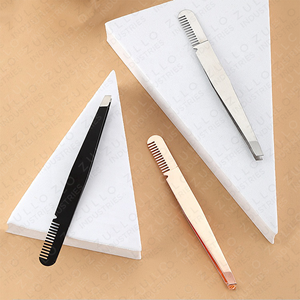 Ensemble de 3 pinces à sourcils personnalisées avec logo, à pointe inclinée et peigne, noir, argent, or rose, kit d'outils de beauté et de toilettage avec sac - Product Image 5