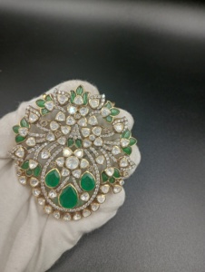 pendant in floral jewelry with gold plated in silver jewelry for bridal green doublet pendant necklace for Indian wedding - Product Image 5