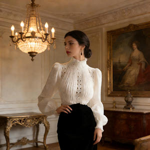 Oferta especial en blusa blanca de cuello alto con volantes y manga larga para mujer de Temu, elegante blusa de oficina, top informal de corte holgado y a la moda. - Product Image 4