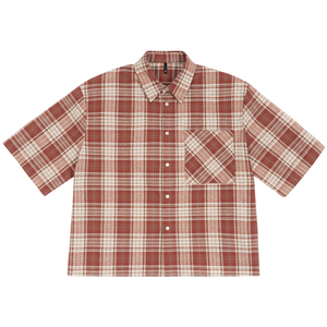 Chemise en flanelle à carreaux rouges pour homme, col rabattu, manches courtes, décontractée, respirante, pour l'été – Vente en gros - Product Image 4