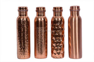Copper Metal Drinkware <b>Bottle</b> with Diamond Design Eco-Friendly Disposable <b>Glass</b> Ayurvedic Leak-Proof Lid for <b>Drinking</b> - Product Image 3