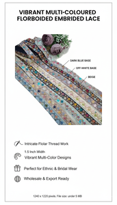 Encaje floral multicolor vibrante de 1.25 pulgadas con bordado y trabajo de hilo de primera calidad para prendas étnicas y diseños de boutique. - Product Image 6