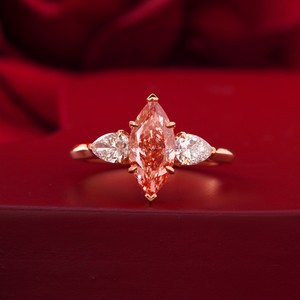 1.62 CT Vivid Red Marquise Cut Lab Grown Diamond <b>Ring</b> 14K Gold Rare Color <b>Statement</b> Fashionable <b>Statement</b> <b>Ring</b> - Product Image 5