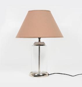 โคมไฟตั้งโต๊ะทรงกระบอกแก้วพร้อมฐานโครเมียมสีเบจสำหรับตกแต่งบ้าน - Product Image 1