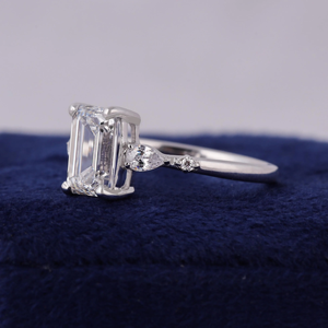 Emerald Cut <b>Diamond</b> Engagement <b>Ring</b> Women's Platinum Prong Setting Classic Geometric Style IGI Certified - Product Image 6