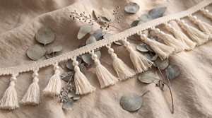Bohemian Cotton <b>Tassel</b> Fringe Trim with Pearl Beads for Curtains Home Decor and Furnishing - Product Image 3