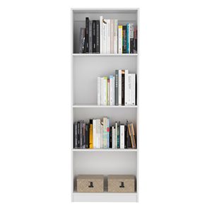 Moderna libreria per la casa a 4 scaffali in bianco per la visualizzazione di libri e decorazioni in ufficio o in casa impostazione - Product Image 5