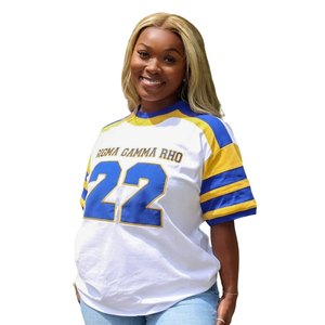 T-shirt de hockey Sigma Gamma Rho pour femme, maillot 22, bleu et or, style décontracté et sportif, surdimensionné, pour sororité grecque - Product Image 2