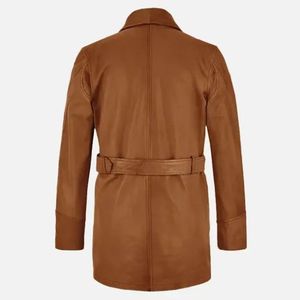 Turn Down Collar Distressed Sheep <b>Leather</b> <b>Long</b> <b>Jacket</b>/OEM Waxed Brown <b>Leather</b> <b>Jacket</b>/Vintage Brown <b>Leather</b> Buckle <b>Jacket</b> for Men - Product Image 3